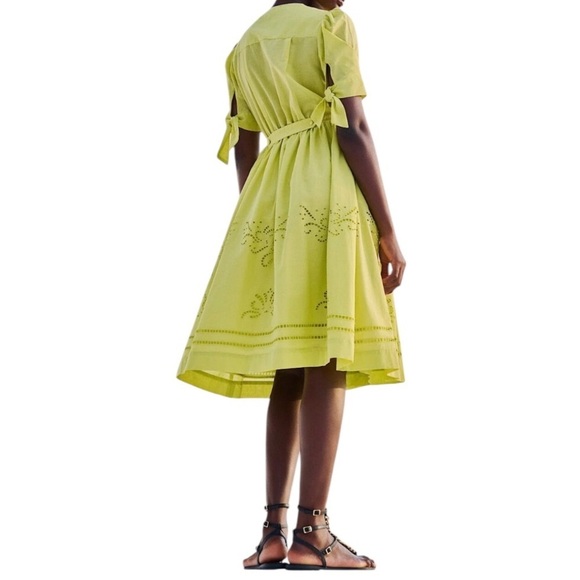 Lace Midi V-Neck Dress Yellow Cotton Small NWT - Picture 4 of 10